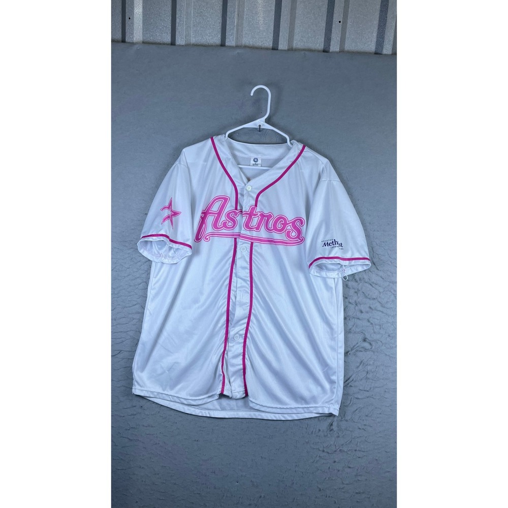 Houston Astros Baseball Jersey Mens XL White Pink Excellent Altuve 27 Mesh